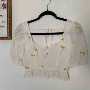 Altar’d State Floral Embroidered White Crop Top XS